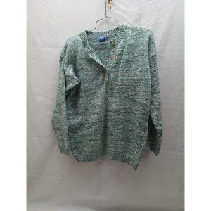 Beyond Blue Sz Medium 1/4 Button Green Pullover Knit Sweater